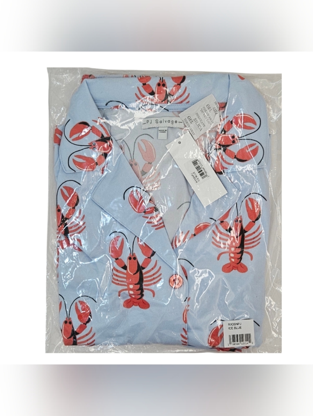 PJ Salvage Pajama Set Lobster Short Sleeve Button-Up Top & Shorts Ice Blue NWT🦞